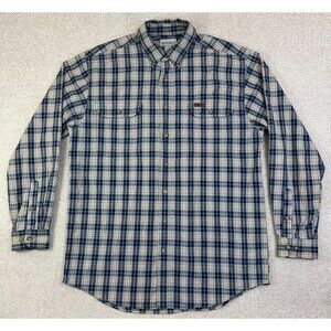 Carhartt Chambray Shirt Men's Large Tall Plaid Blue Long Sleeve Button Down S152